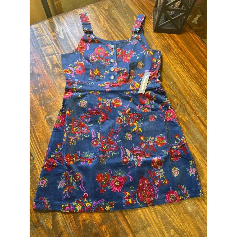ModCloth Dress Padma Paisley Navy Corduroy‎ Pinafore Medium Jumper NWT